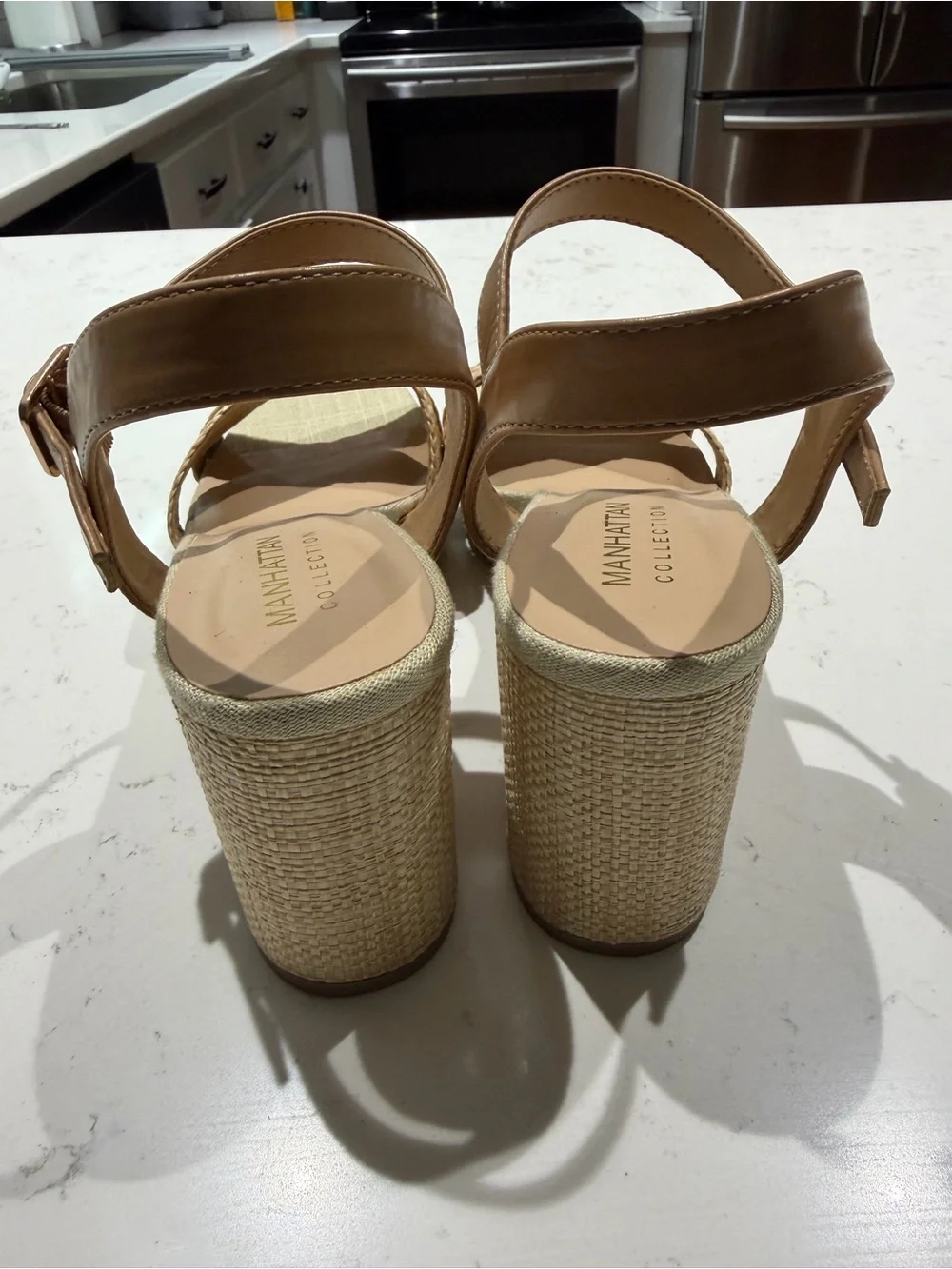 Woven Tan Platform Sandals with Ankle Strap - Sz 9.5